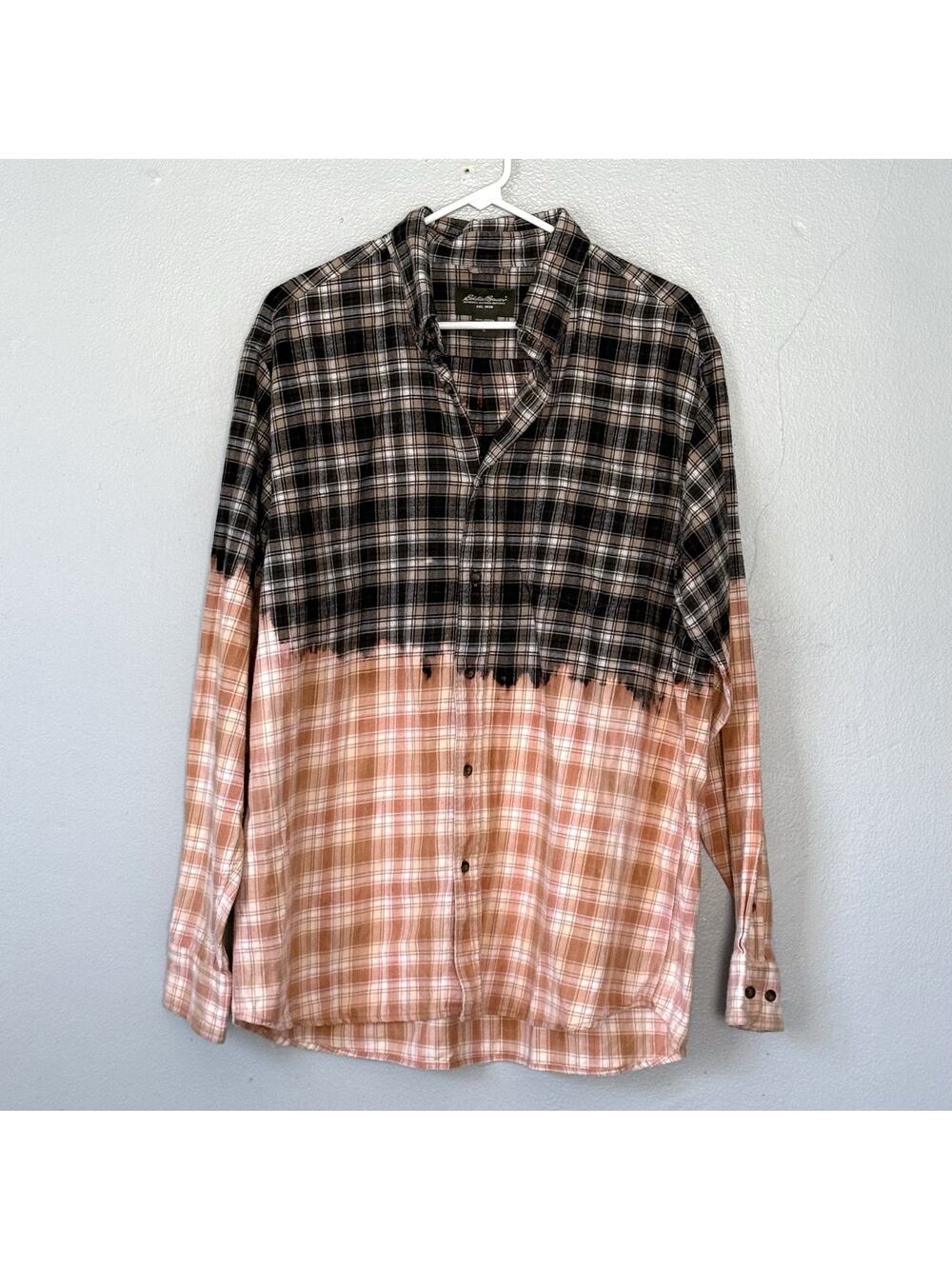 Eddie Bauer Bleached Flannel Shirt XL Grunge Alt DIY Upcycle Art School Indie